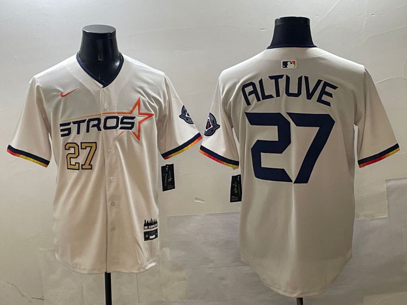 Men Houston Astros 27 Altuve Cream Three generations Joint Name 2025 Nike MLB Jersey style 8